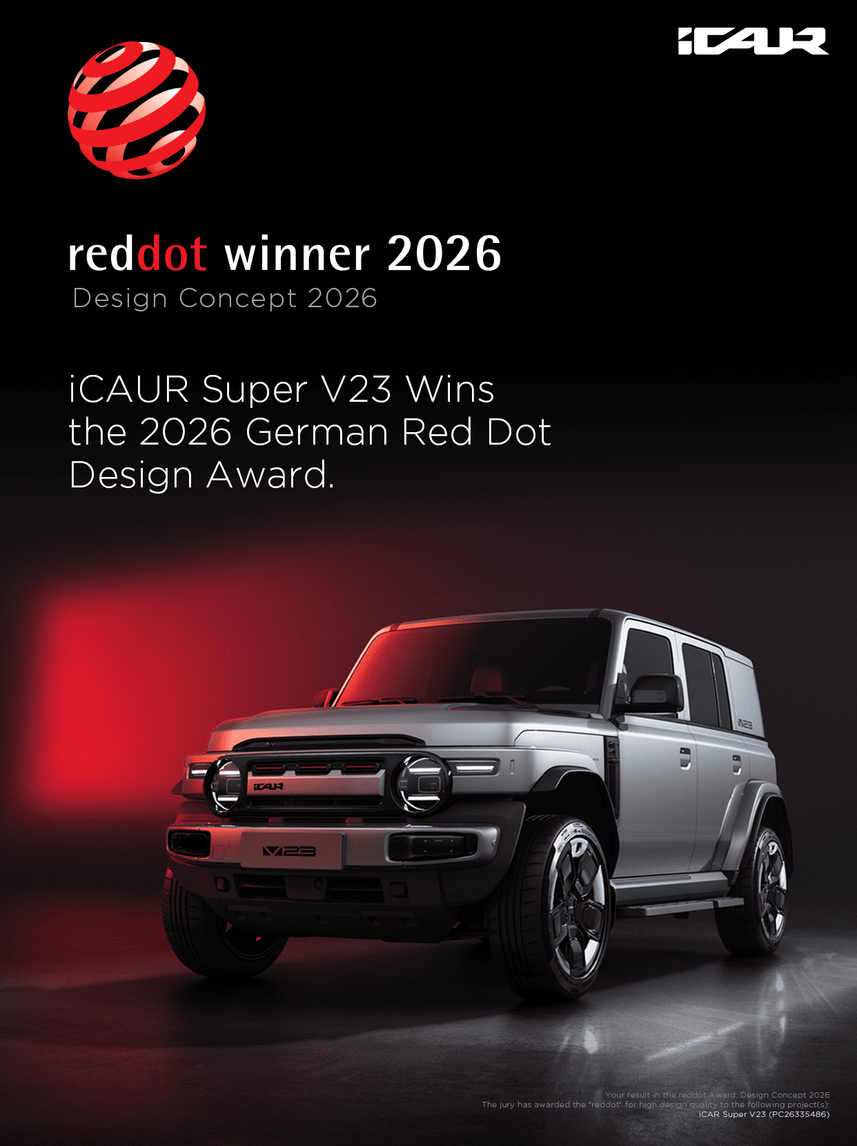 iCAUR V23 Wins Red Dot Award: Design Concept 2026, Gaining International Recognition for Classic Design